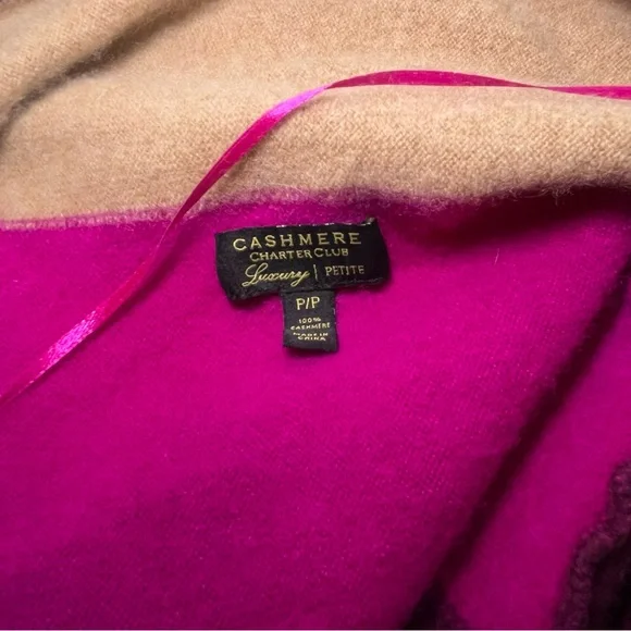 Charter Club Cashmere Luxury Petite Beige Fuchsia Burgundy Bat Wing Cardigan - Picture 7 of 9
